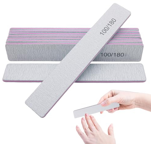 XdealCozyxc 100/180 Grit Nail Files, 32 Pcs Double Sided Reusable Grit Nail File for Nail Styling, Salon, Home Use