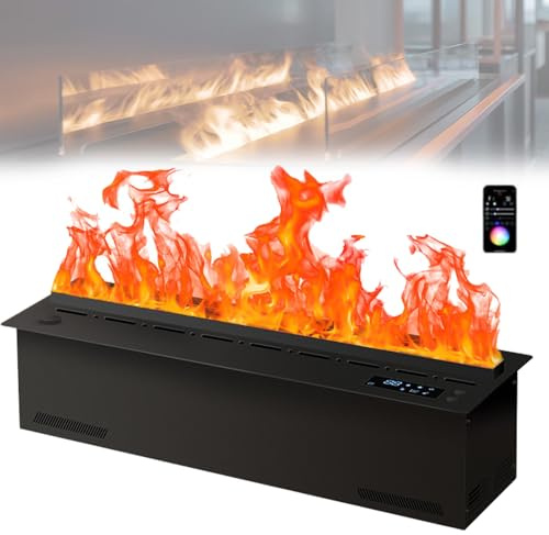 VzxCrue LED-Einbaukamin für Innenräume, 3D-Wasserdampfkamin, berührbare, zerstäubte Flamme mit 5 Stufen und Mehreren Farben, App/Fernbedienung,für Schlafzimmer, Büro, Hotel APP-50cm