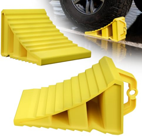XMTECH 2x Unterlegkeile mit Griff, rutschfest PP-Kunststoff Wohnmobil, Gelb | Kompakte Maße 20x11cm, integrierter Tragegriff, leuchtgelbe Farbe, rutschfest für PKW, LKW und Anhänger