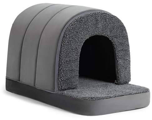 PELZIN Orthopädisches Hundehöhle - Hundehaus für Drinnen - Hundehütte Indoor rutschfest - Waschbar Hundebett Mit Dach für Grosse Hunde & Einen 106cm Hundekorb - 104x68cm, Grau
