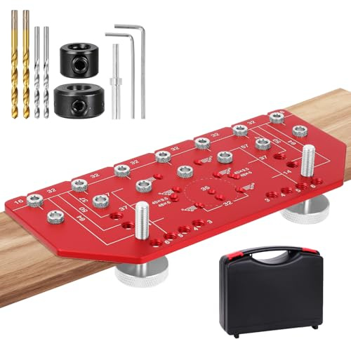 2-in-1 Topfband-Bohrschablone für 35 mm Scharniere & 32 mm Lochreihe | Möbel-Bohrlehre aus Aluminium für präzise Bohrungen an Schranktüren, Topfscharnieren, Lochreihen & Möbelmontage