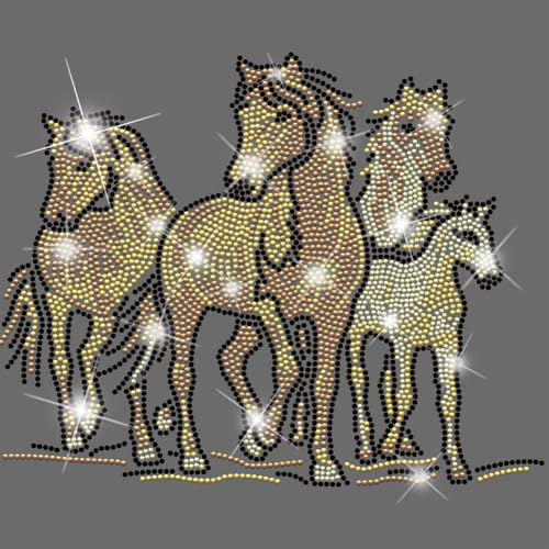 SUPERDANT Strass Zum Aufbügeln Braunes Pferd Bügelbild Pferd Glitzer Bügelbilder Applikation Rechteck Hotfix für Western Rodeo Jacke Braun DIY Kunsthandwerk Geschenk 32x23.8cm