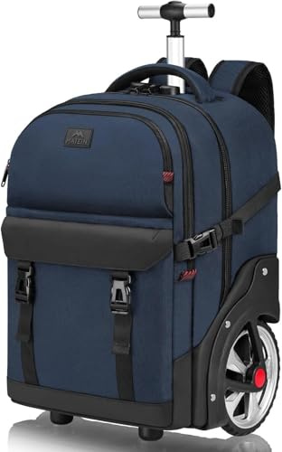 MATEIN Rucksack mit Rollen, Rucksack Trolley, 17,3 Zoll Business Trolley | Trolley Rucksack mit Groß Rädern, 50L Reiserucksack mit Rollen, Kombinationsschloss, Wasserdichte für Arbeit Reise, Blau