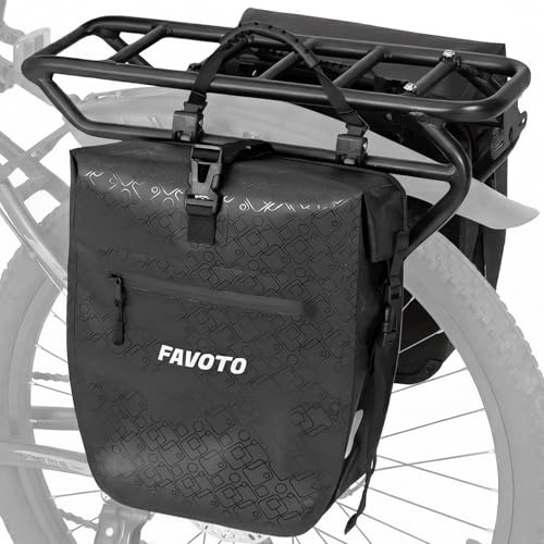 Favoto Bike Panniers Bag Waterproof - 48L Large Capacity Bicycle Rear Rack Bags with Quick Release Buckles Laptop Sleeve, 500D PVC Heavy Duty Cycle Cargo Bag for E-bike, Commuting Grocery - 2PCS Black
