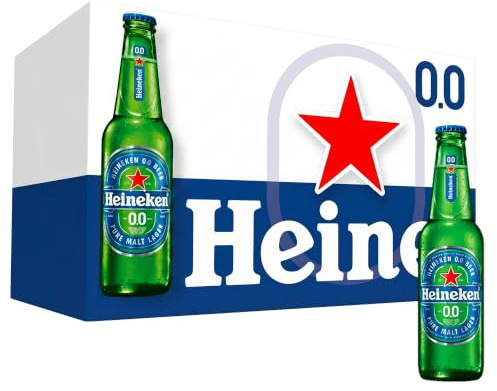 Birra Heineken 0.0 Analcolica, Cassa con 24 Bottiglie da 33cl, Birra Lager Analcolica a Bassa Fermentazione, Gusto Bilanciato con Fresche Note Fruttate e Maltate, Corpo Morbido, Gradazione 0,0% Vol