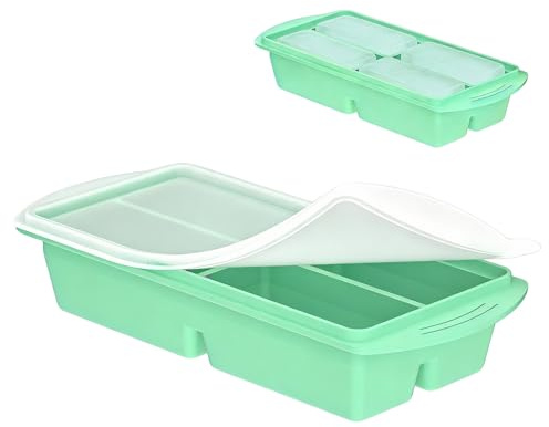 Stampo per congelatore in silicone con coperchio, 4 scomparti da 250 ml, 1000 ml, contenitore per zuppa e salse, con scala da 125 ml e 250 ml, a prova di perdite, grande stampo per cubetti di ghiaccio
