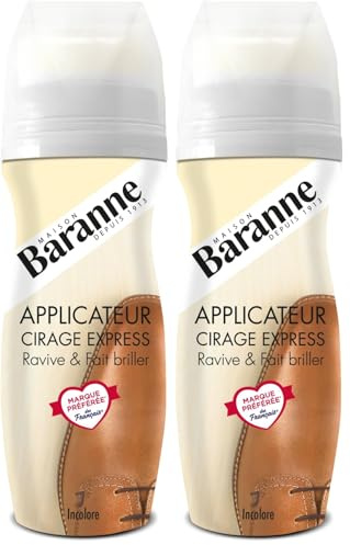 Baranne Applicateur Cirage Express Incolore | Ravive la couleur du cuir | Brillance intense | Chaussures et accessoires en cuir | Applicateur mousse 75ML (Lot de 2)