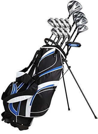 Precise S7 Men's 18-Piece Complete Golf Club Set – Titanium Driver, Fairway Woods, Hybrid, 5-SW Irons, Putter & Stand Bag, Right Handed – Regular Size – Blue