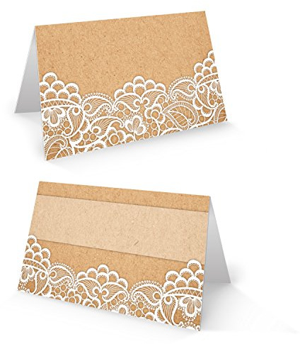 Logbuch-Verlag 100 Tischkarten beige braun weiß - Motiv: Kraftpapier Spitze - vintage Hochzeitsdeko Tischordnung Hochzeit Geburtstag
