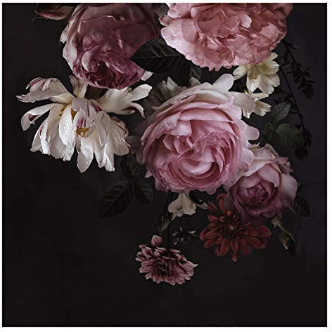 Tapete selbstklebend - Rosa Blumen auf Schwarz Fototapete, 192cm x 192cm