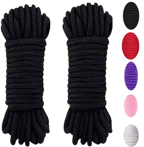 WYMAODAN Corde de Corde en Coton Doux, 2 pièces 10 M / 8 MM Corde Tout Usage Corde Artisanale Corde torsadée en Coton épais (Noir)