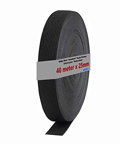 HIMRY 40m x 25mm Bande élastique Plate à Coudre, Polyester Élastique Bandes de Ruban, Noir, KXB5006-black KX_TKB5006