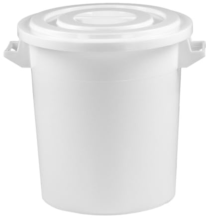 50 Liter Kunststofftonne mit Griffen + Deckel, lebensmittelecht, stapelbar, Stabiler Eimer, Plastiktonne, Rundbehälter, Universaltonne, Allzweckeimer, Vorratstonne, Futtertonne, Mülltonne, Weiß 1x