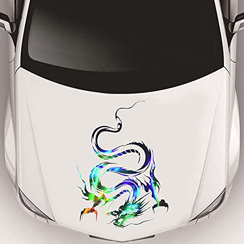 Blueshyhall Auto Aufkleber Drachen Bunt Lasor Silber Reflektierend, 3D Drachen Aufkleber Groß Motorhaube Seitenaufkleber, Auto Tattoo Abziehbild Drache Deko, Car Sticker Dragon Cool Sticker Tuning