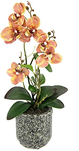 Kunstblume Schmetterling Orchidee 38cm mit Blätter und Luftwurzeln im Topf aus Keramik Künstliche Blume Kunstorchidee Phalaenopsis mit Übertopf Kunstpflanze Hochzeit Deko Seidenblume Real Touch Blüte