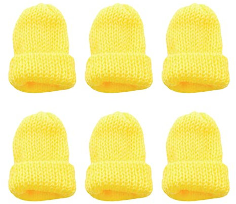 Set of 6 Knitted Egg Cosy Hats, Knitted Egg Warmer Hats for Breakfast Eggs, Mini Hat Craft Supplies, Gift Idea Birthday Moving New Housewarming (Yellow)