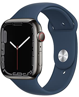 Apple Watch Series 7 (GPS + Cellular, 45MM) - Cassa In Acciaio Inox Grafite con Cinturino Sportivo Blu Abisso (Ricondizionato)