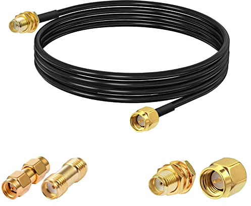 Vecys Cavo Coassiale RF da SMA Maschio a Femmina RG174 10ft/3M + 2 Kit di Adattatori SMA per Adattatore Wireless per il Potenziamento del Segnale dell'antenna del Router
