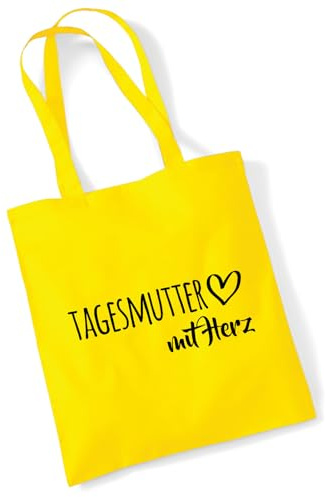 Huuraa Jutebeutel Tagesmutter mit Herz Geschenk | Baumwollbeutel 10 Liter Stoffbeutel Beutel aus Baumwolle Tasche Geschenkidee Einkaufstasche Langen Henkel