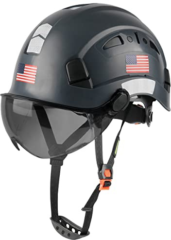 GREEN DEVIL Safety Helmet Hard Hat with Visor Chinstrap Adjustable Lightweight Vented ABS Work Helmet for Men and Women 6-Point Suspension ANSI Z89.1 Approved Ideal for Industrial & Construction