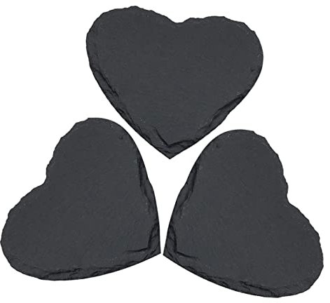 UPKOCH Heart Shaped Natural Stone Serving Plates 4-inch Black Rock Dessert and Steak Storage Dish Heat Resistant Food Serving Tray 3pcs Suitable for Home and Restaurant Use