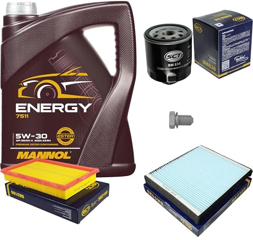 Inspektionspaket 5L MANNOL Energy 5W-30 für Cordoba Ibiza III Fabia I Combi | Motoröl MANNOL Energy 5W-30 SCT Ölfilter Luftfilter Innenraumfilter Ablassschraube