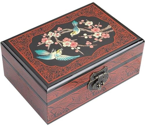 Kinesisk Stil Trä Smyckeskrin, Antik Glitter Lack Makeupbox, Smyckeförvaringsbox, Bröllopspresent