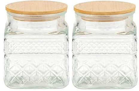 DKSooozs Quadratische Glasdosen mit Vintage-Kaffee-, Nudel-, Zucker-, Tee-, Snack-, Nuss-, Keksdose, 2 Stück