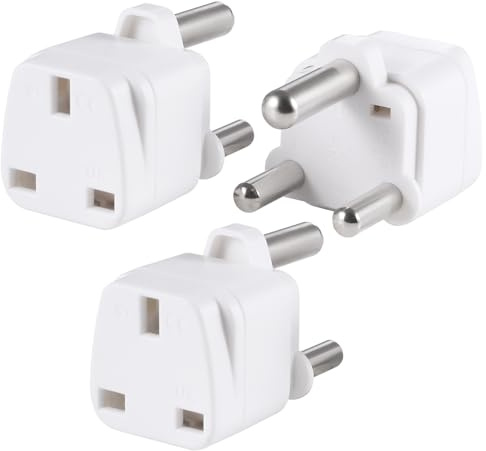 TENINYU 3-Pack UK to South Africa Plug Adapters South Africa Power Converter Grounded Universal Travel Adapter 3 Pin South Africa, Ghana, Bahrain, Mauritius etc International Type M Plug (White)