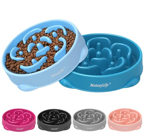 MateeyLife Ciotola Anti Ingozzamento 2 pezzi, Puzzle Cane Anti Ingozzamento Antiscivolo, Ciotola per Cani di Taglia Media e Grande (Azzurro Chiaro & Blu Scuro 26,5 cm)
