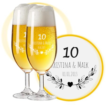 LEONARDO Bierglas Daily mit Gravur, personalisiert mit Namen/Wunschtext, Pils Biertulpe 360 ml, Biergeschenk zum 10. Hochzeitstag Rosenhochzeit, Jahrestag, Bierkelch Pilsglas