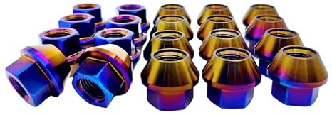 RISON-Titanium Radmuttern M14x1.5x22mm, 20 Stück Titan Radmutter mit Schlüssel Kegel Sitz, Open End Wheel Racing Radmuttern Autoteile, Lug Nuts für Hondas, Toyotas, Lexus, Mazda