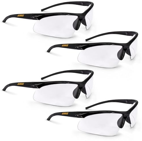 DEWALT DPG51 Radius Unisex Half Frame Protective Eyewear, Black Frame Clear Lens - 4 Pack