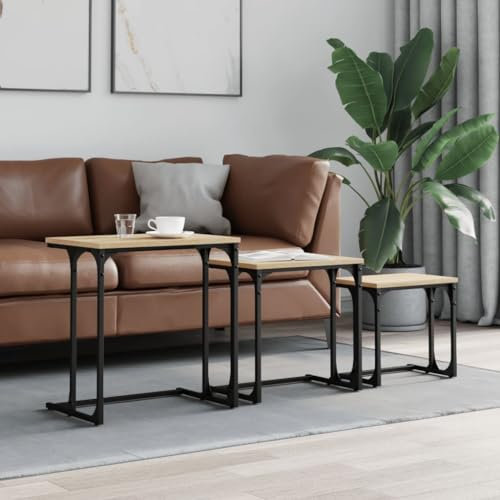 CIADAZ Satztische 3 STK. Sonoma-Eiche Holzwerkstoff, Coffee Table, Beistelltisch Set, Couchtisch, Satztische Fürs Wohnzimmer, Wohnzimmer Tisch, Kleine Tische Wohnzimmer - 837818