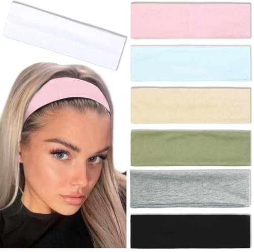 Nayyana 7 Stück Stirnbänder für Damen, rutschfest, trendige Damen-Haarreifen, elastische Haarbänder, Haar, Workout, Schweiß, Stirnbänder, weiches, Baumwolltuch-Stirnband