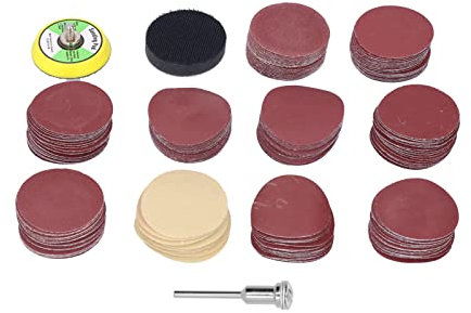 Juego de 203 Discos de Lija de Grano 80-3000, Juego de Papel de Lija de 2 Pulgadas para Hierro, Madera, Plástico, 10 Tipos con Flocado, Pulido Fino, Revestimiento, Adecuado para