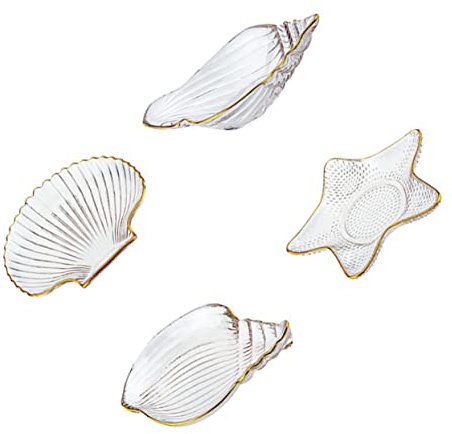 COLLBATH 4pièces Plateaux De Fruits Transparent à Bord Doré Rangement Et Affichage De Bijoux Pour Fruits Desserts Et Sushis