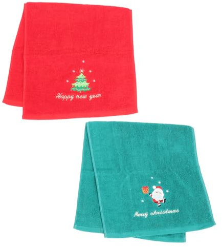 JECOMPRIS 2stücke Weihnachtshandtücher aus Baumwolle mit Stickerei von Weihnachtsbaum und Weihnachtsmann für Badezimmer Dekorativer Handtücher für Festivals