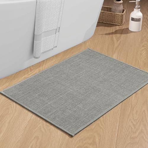 chakme Dünn Badezimmerteppich, 43x61 cm Grau Badematte rutschfest | Schnelltrocknend Badteppich, Waschbar Badvorleger, Gummi Duschvorleger