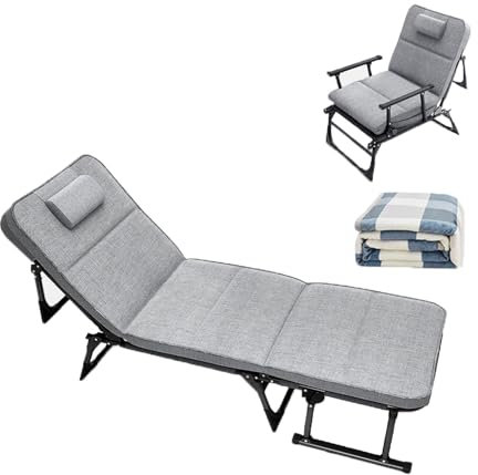 GBPLDMAQ Campingbett Bett und Stuhl Integriert, Klappbett Fünf Einstellbare Ebenen, Camping Bett Bringen sie Eine Decke mit, Ohne Platz(Gray)
