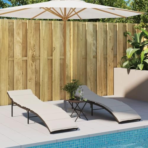Tidyard Gartenliege Campingliege Sonnenliege Saunaliege Gartenmöbel Strandliege Liege Relaxliege Liegestuhl für Garten Terrasse Schwimmbad 2 STK.mit Auflagen Braun Poly Rattan