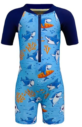 Aduya Maillot de bain une pièce Rashguard pour enfant - Pour la plage, les vacances, S012-bleu, 3-4 ans