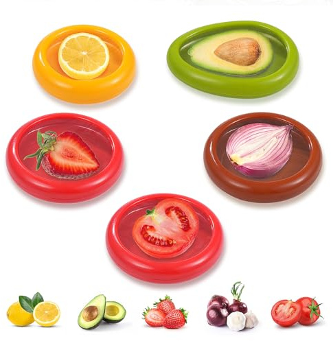 CnosDB 5 Pezzi Fresh Food Container, Contenitori Per Alimenti Avocado Pomodoro Limone Contenitori In Silicone Riutilizzabili Porta Cipolla Da Frigo Adatti Per Frigorifero Da Cucina