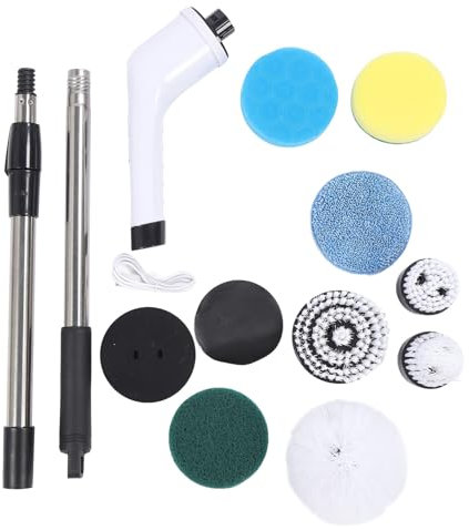 CHEOTIME Épurateur électrique pour Le Nettoyage de la Salle de Bain, épurateur électrique Long et Court, Brosse à récurer électrique sans Fil pour Sol, Baignoire, carrelage,