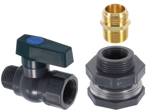 sourcing map 1 Set Rain Barrel Faucet Kit, Plastic Rain Barrel Spigot with 3/4 GHT Bulkhead Fitting, Brass Garden Hose Adapter and Thread Seal Tape for Water Tank Aquarium, Grey