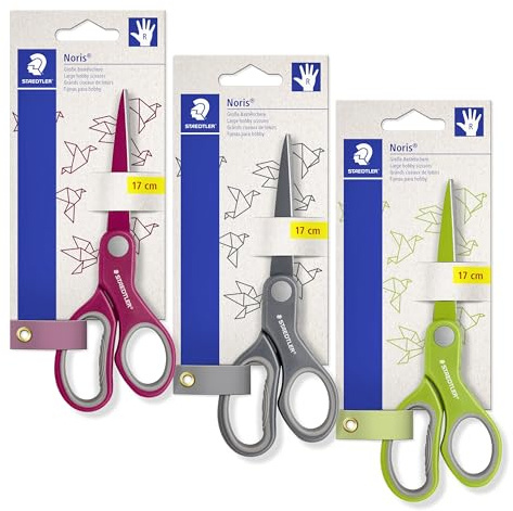 STAEDTLER Noris 965 965 17P BK - Forbici per bricolage, alta potenza di taglio, carta di cartone con 1 forbici, 3 colori assortiti
