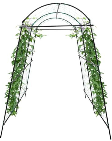 Grande arche de jardin pour plantes grimpantes de 2,3 m de haut en métal avec treillis de vigne grimpant pour plantes grimpantes en plein air, légumes, fruits et fleurs