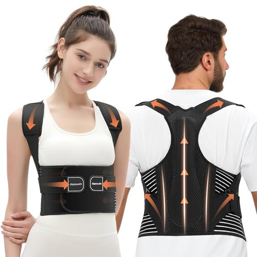 Rismooth Posture Corrector for Women and Men,Upgraded Full Back Brace Strong Support, Adjustable Shoulder Straightener,Relief for Upper and Lower Back Pain,Lumbar,Hunchback,Neck,Shoulder Pain (L)