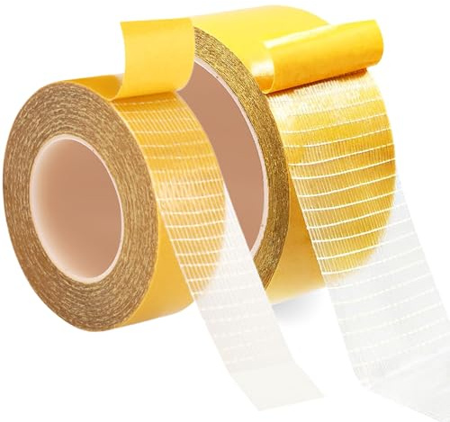 YBhuoo Heavy Duty Double Sided Fabric Tape, Extra Strong Self Adhesive Hemming Tape for trousers, Curtains, Jeans, Clothes, Dresses, Rug, Carpet, Art,1inch+2inch x 39FT, No Sew No Iron