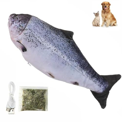 GUSHE Vibrating Fish for Dogs, Katzenspielzeug Fisch, Elektrisch Flopp-Katzenspielzeug, Beweglicher Fisch mit Katzenminze, Realistisches Plüsch interaktive Kauspielzeug für Katzen und Haustiere (A)